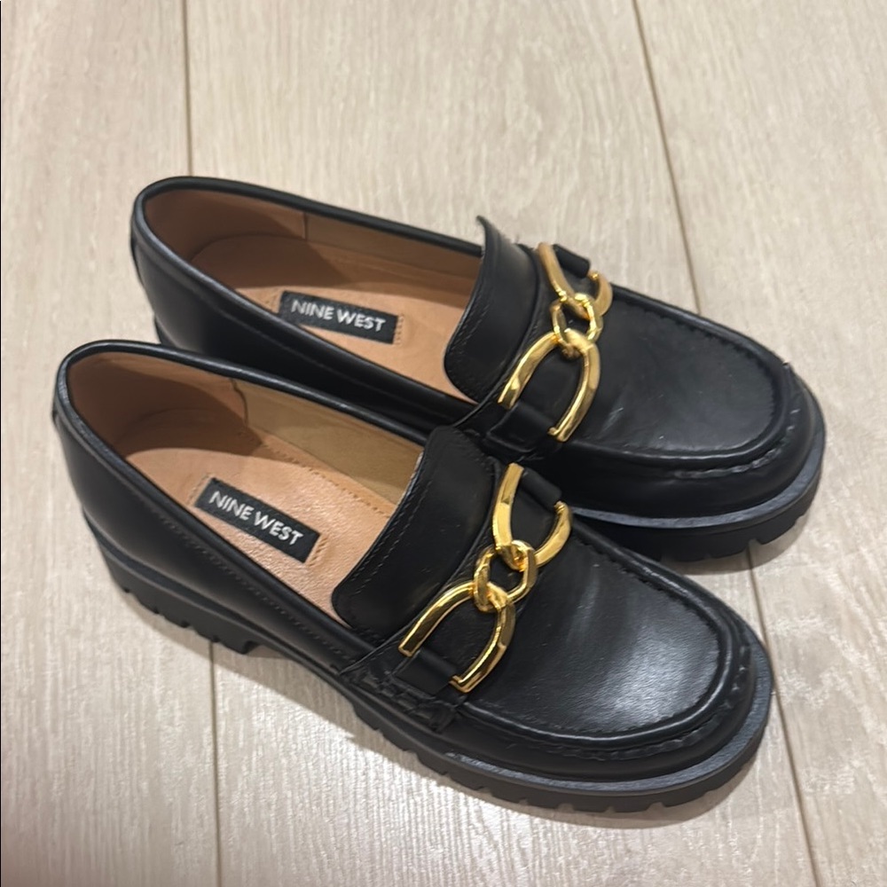 Nine West Black Loafers with Gold Accent